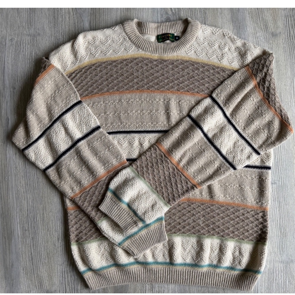Vintage Colours Alexander Julian Cotton Linen Striped Sweater Mens S USA Made